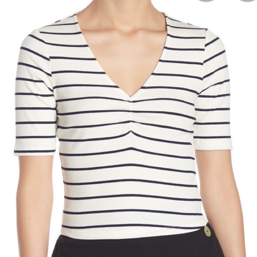 NSR - Nadia V-Neck Striped Knit Top - white & navy